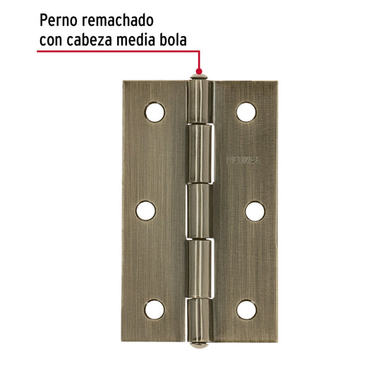 Bisagra rectangular 3-1/2 x 2-1/8", latón antiguo · vista 2