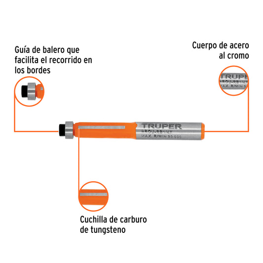 Broca para router, corte recto, 1/4" con balero · vista 2