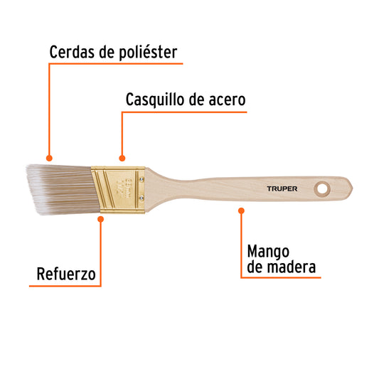 Brocha cerdas sintéticas 1-1/2" corte angular, mango madera · vista 2
