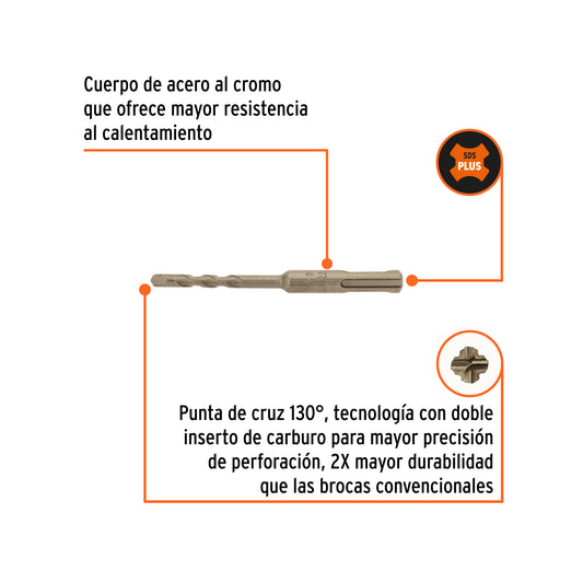 Broca SDS Plus de 1/4 x 4 in con cuerpo de acero al cromo