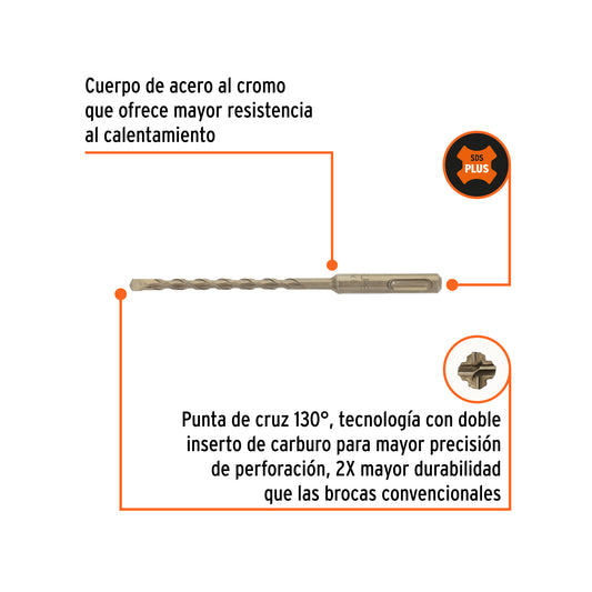 Broca SDS Plus de 1/4 x 6 in con cuerpo de acero al cromo
