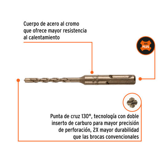 Broca SDS Plus de 3/16 x 4 in con cuerpo de acero al cromo