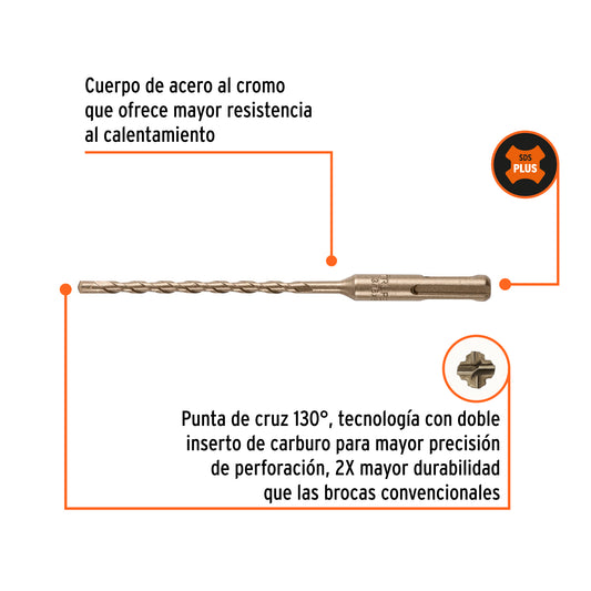 Broca SDS Plus de 3/16 x 6 in con cuerpo de acero al cromo