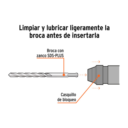 Broca SDS Plus de 3/8 x 18 in con cuerpo de acero al cromo