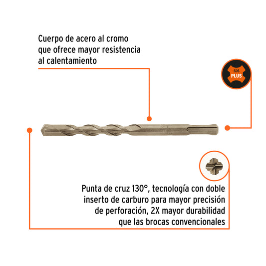 Broca SDS Plus de 7/16 x 6 in con cuerpo de acero al cromo