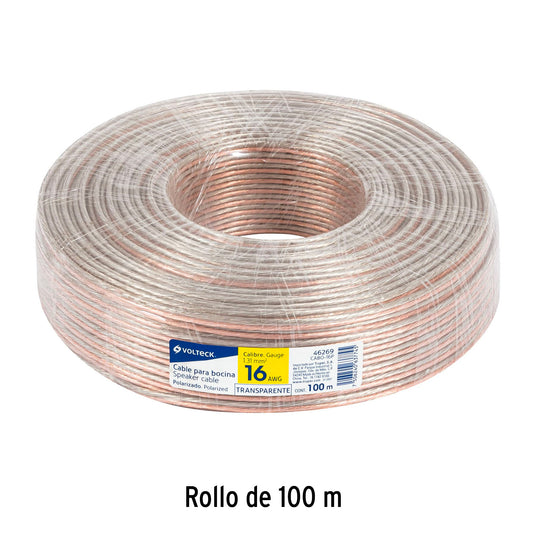 Rollo de 100 m de cable polarizado transparente para bocina 16 AWG