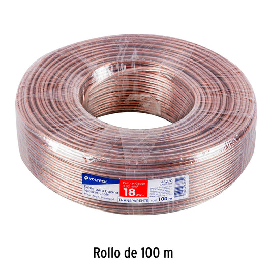 Rollo de 100 m de cable polarizado transparente para bocina 18 AWG