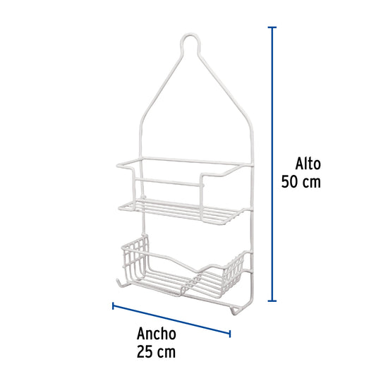 Organizador para regadera con cubierta plástica y estructura metálica