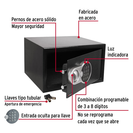 Caja fuerte de seguridad electrónica de acero chica con combinación programable