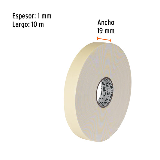 Cinta doble cara espuma 19 mm blanca