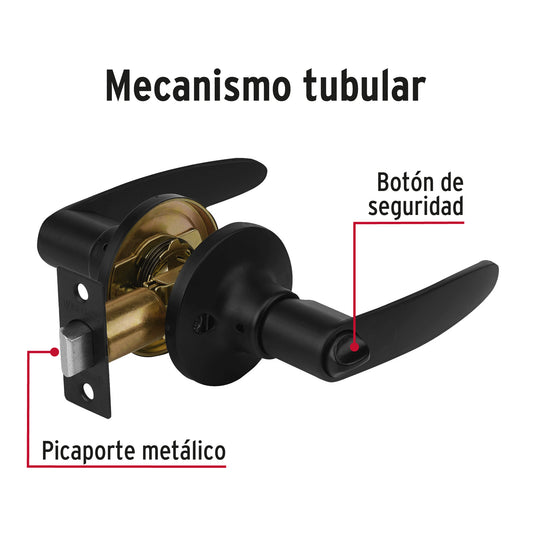 Cerradura de manija, línea Turín, baño, negro mate · vista 2