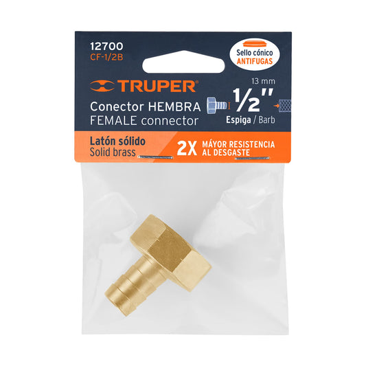 Conector 1/2pulg. hembra de latón sólido para