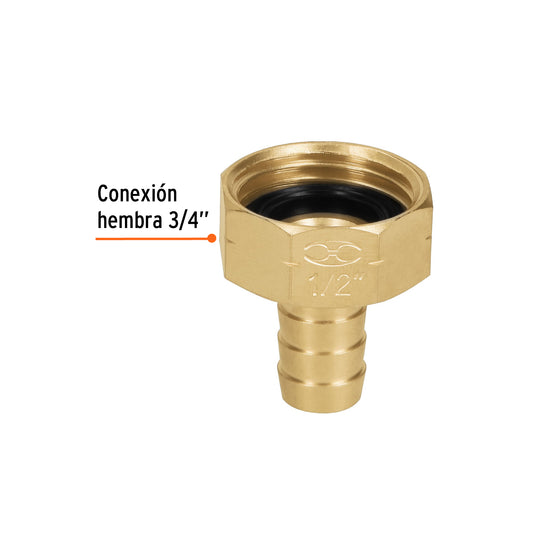 Conector hembra de latón sólido para manguera de 1/2"
