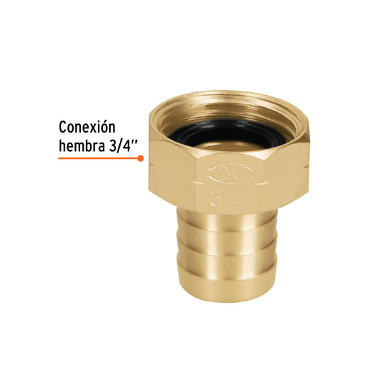 Conector hembra de latón sólido para manguera de 3/4"