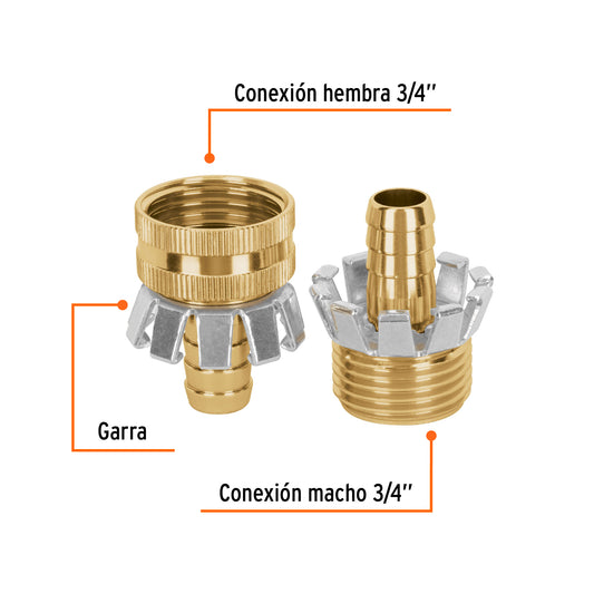 Juego de conectores tipo garra de aluminio macho y hembra para manguera de 1/2"