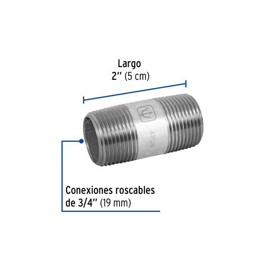 Niple de acero galvanizado de 3/4 pulgada por 2 pulgadas
