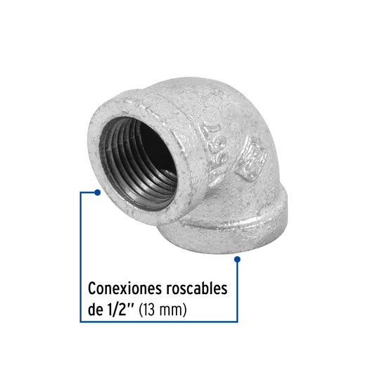 Codo 90° de 1/2" en acero galvanizado