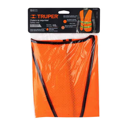 Chaleco de seguridad naranja alta visibilidad con