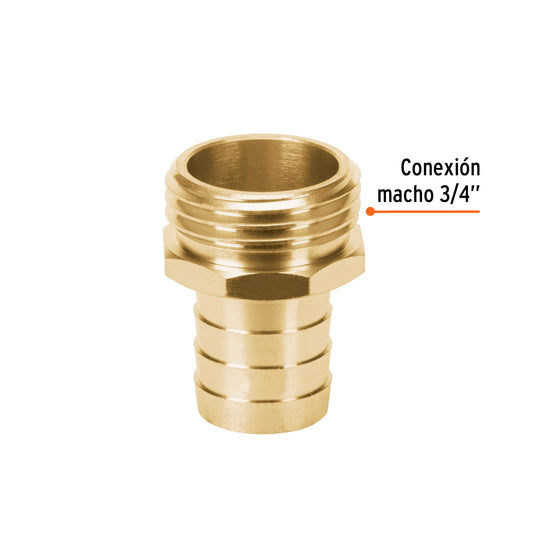 Conector macho de latón sólido para manguera de 3/4"