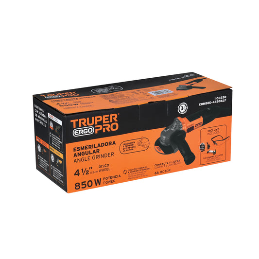 Combo esmeriladora de 4-1/2" y 850 W con lentes y flexómetro
