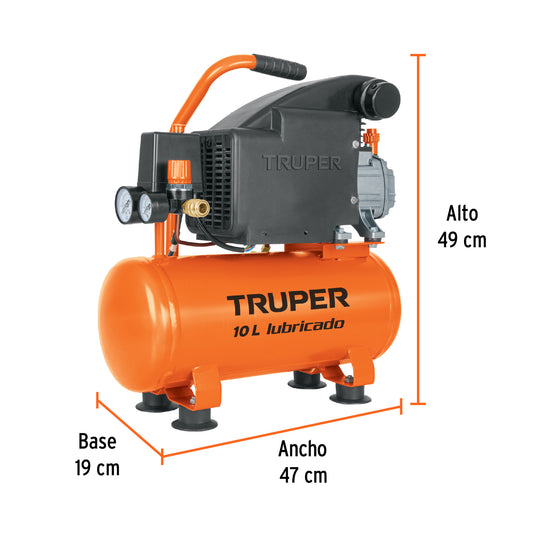 Compresor lubricado, 10 L, 2HP, horizontal, 127 V · vista 2
