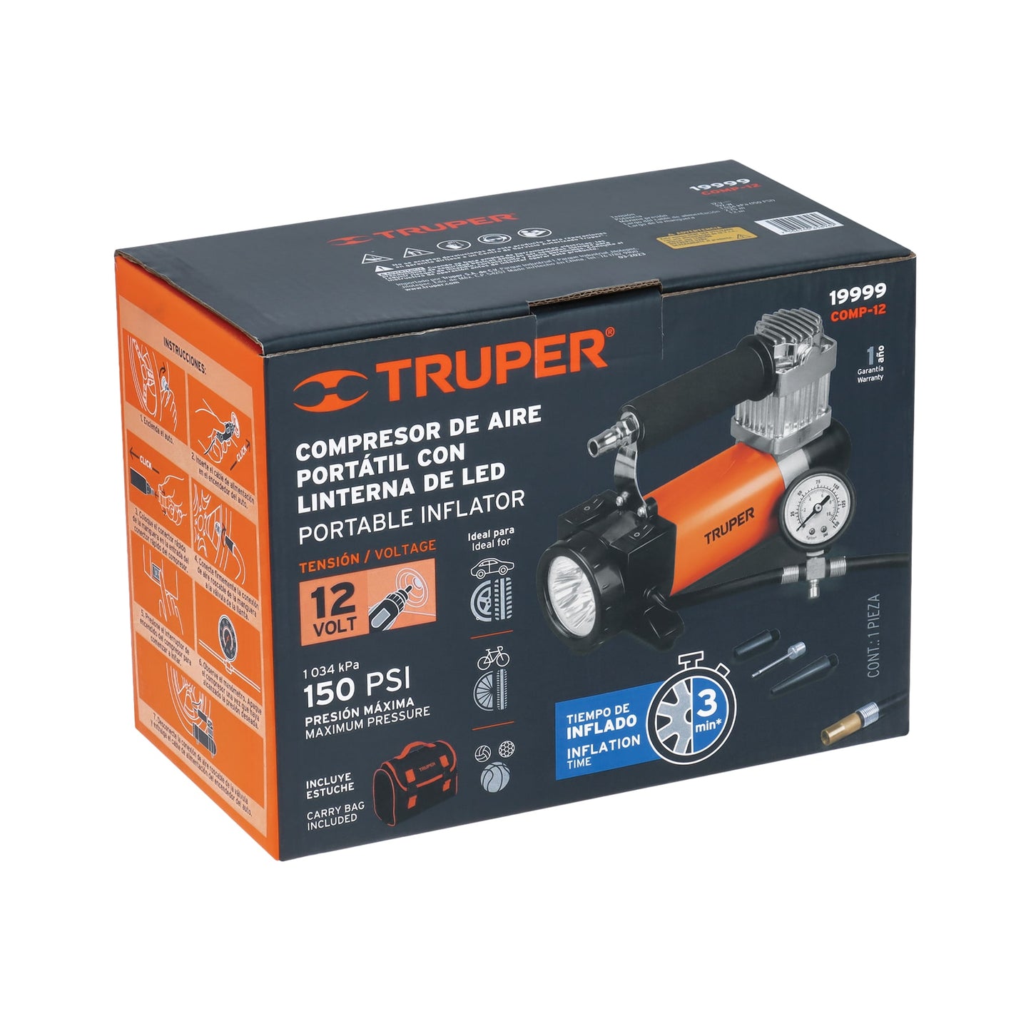 Compresor de aire portátil de 12 V con maletín