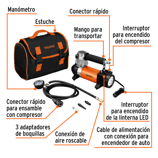 Compresor de aire portátil de 12 V con maletín