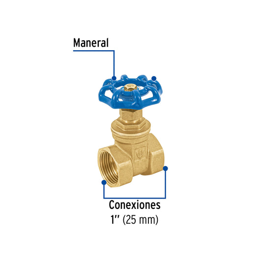 Válvula de compuerta de latón roscable de 1" con volante de acero