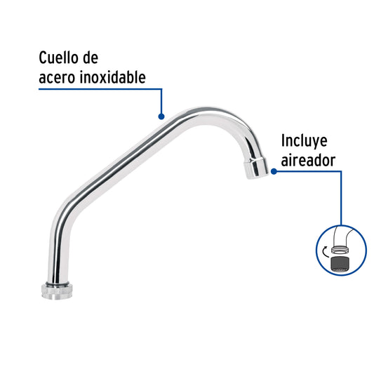 Cuello corto para mezcladora de fregadero de 19 cm en acero inoxidable