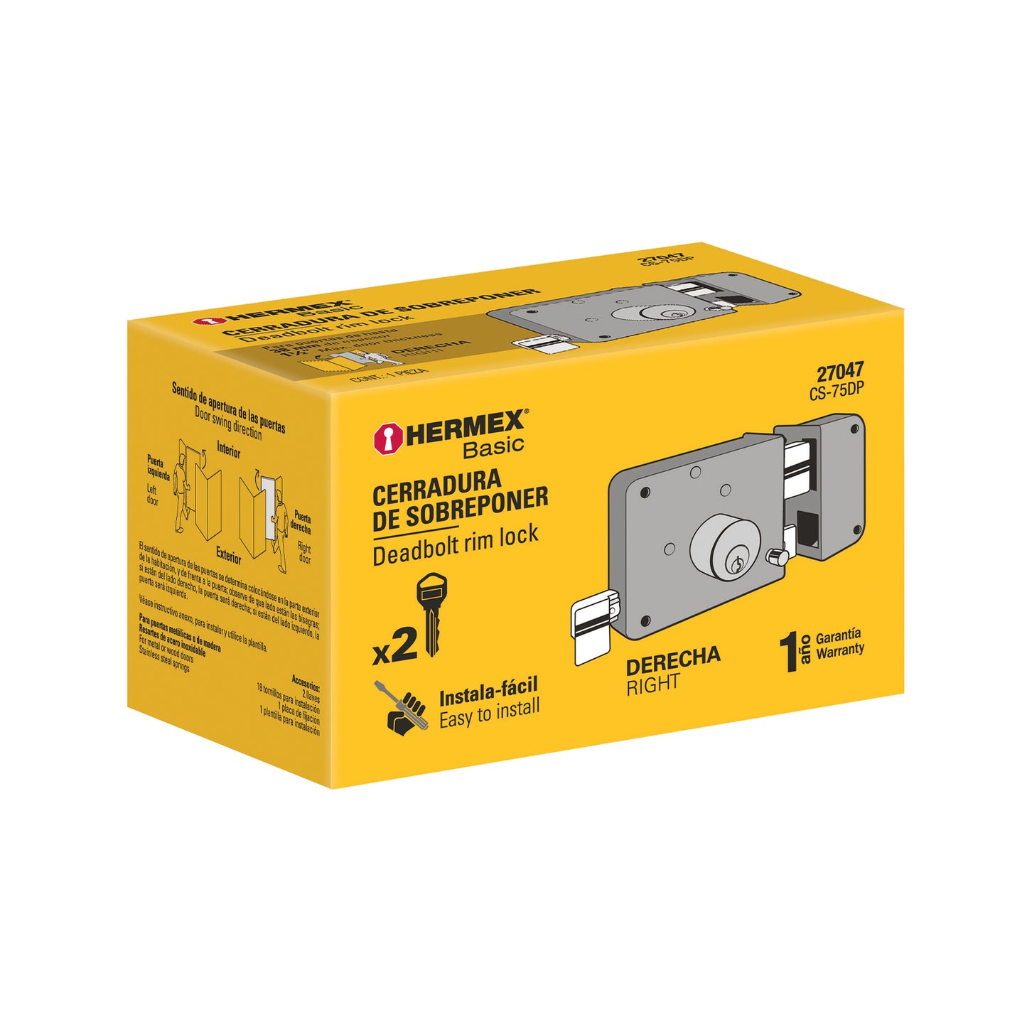 Cerradura de sobreponer instala fácil derecha para puerta abatible