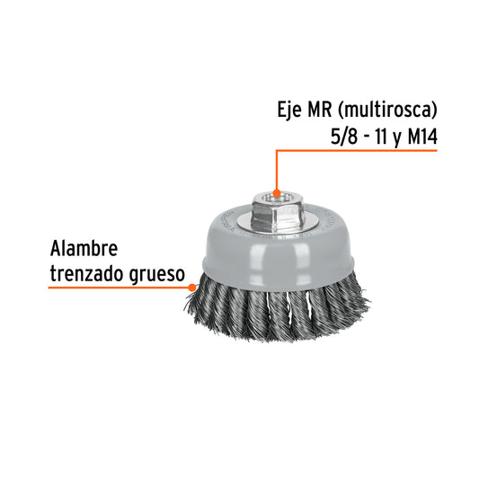 Carda copa 4" alambre trenzado grueso, Multi-rosca · vista 2