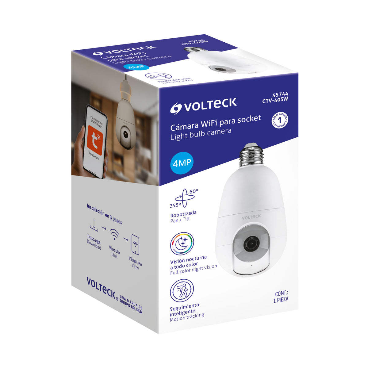Cámara de seguridad WiFi robotizada, interior, socket, 4 MP · vista 6