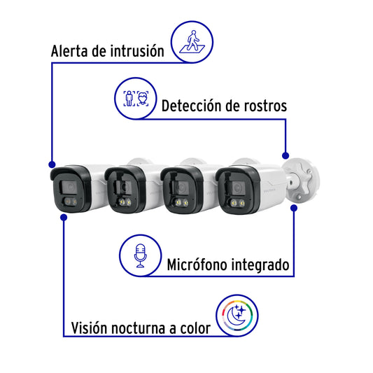 Kit video vigilancia, 8 canales, 4 cámaras, 5MP, Disco 1TB · vista 2