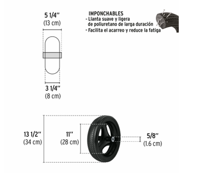 Llanta completa imponchable 13-1/2" incluye eje y baleros