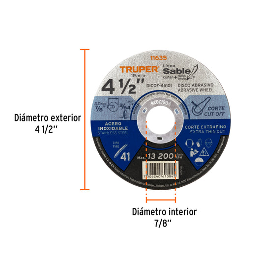 Discos abrasivos para corte extrafino de acero inoxidable