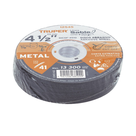 Disco Tipo 41 de 4 1/2 in para corte fino de metal