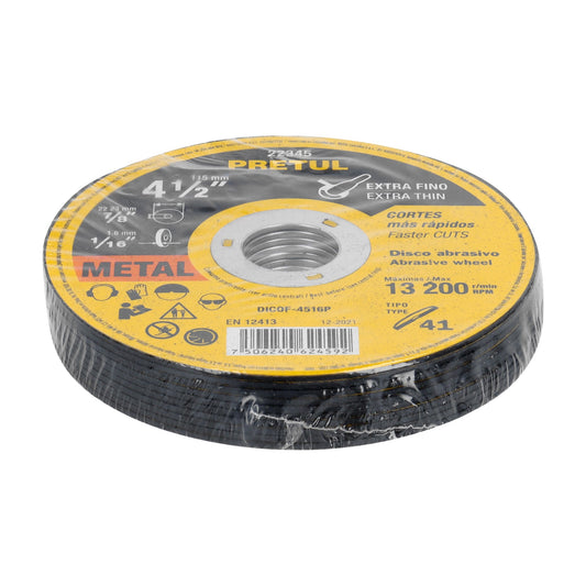 Disco de corte fino para metal de 4 1/2 pulgadas con espesor de 1.6 mm