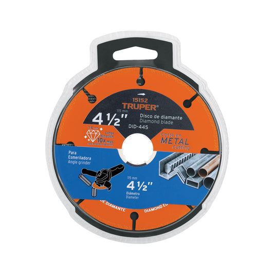 Disco de diamante de 4-1/2" para corte de metal con espesor 1.6 mm