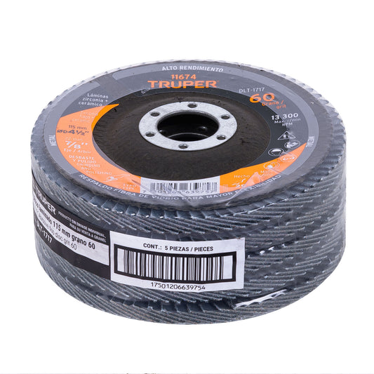 Disco laminado de 4-1/2" grano 60 con centro 7/8"