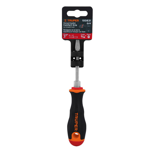 Desarmador plano de 3/16 con barra de 7.6 cm y mango Comfort Grip