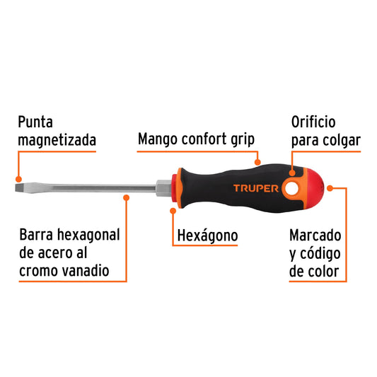 Desarmadores Planos, Mango Comfort Grip
