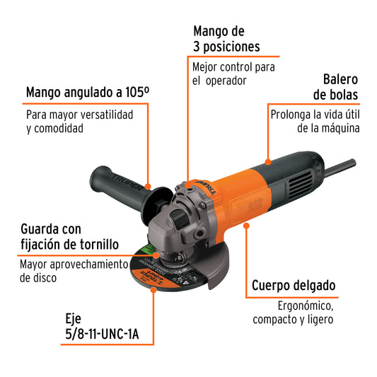 Esmeriladora angular de 4-1/2" y 700 W con diseño compacto