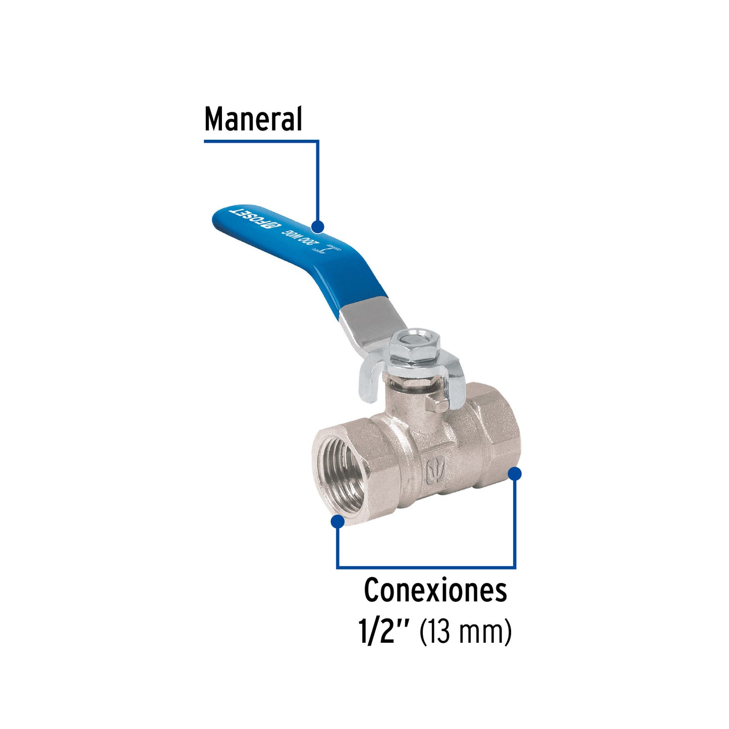 Válvula de esfera de latón roscable de 1/2 pulgada con maneral de acero