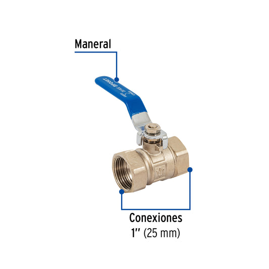 Válvula de esfera de latón roscable de 1 pulgada con maneral de acero