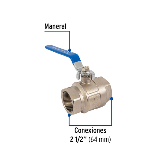 Válvula de esfera de latón roscable de 2 1/2 pulgadas con maneral de acero