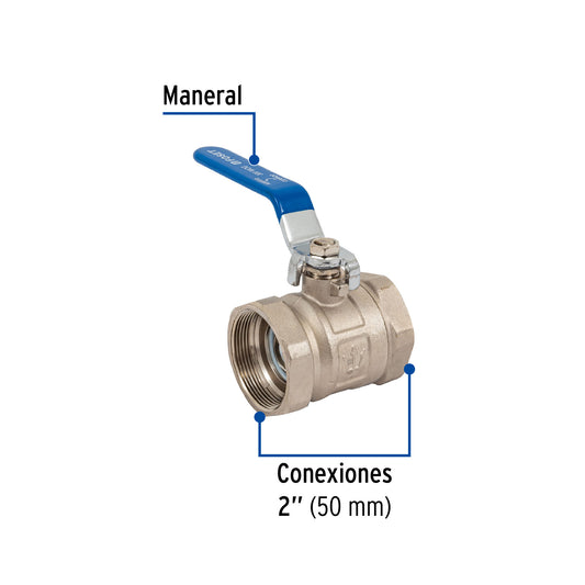 Válvula de esfera de latón roscable de 2 pulgadas con maneral de acero