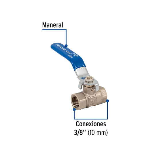 Válvula de esfera de latón roscable de 3/8 pulgada con maneral de acero