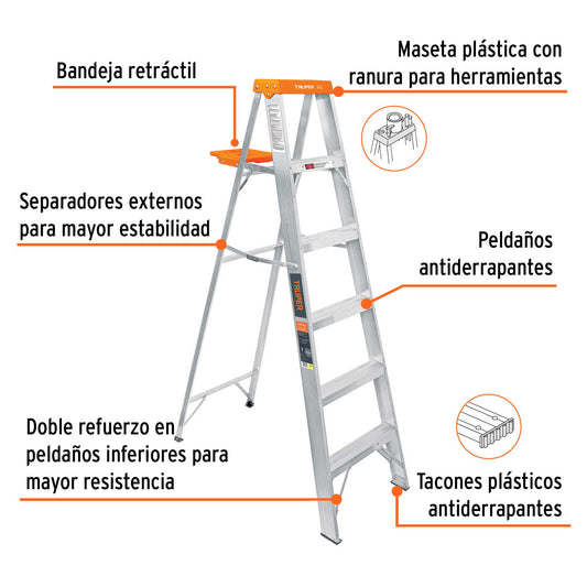 Escalera de tijera tipo II con bandeja 5 peldaños