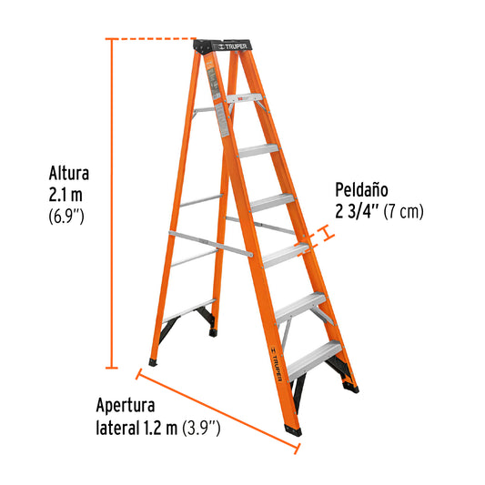 Escalera de tijera de 6 peldaños Tipo II fabricada en fibra de vidrio