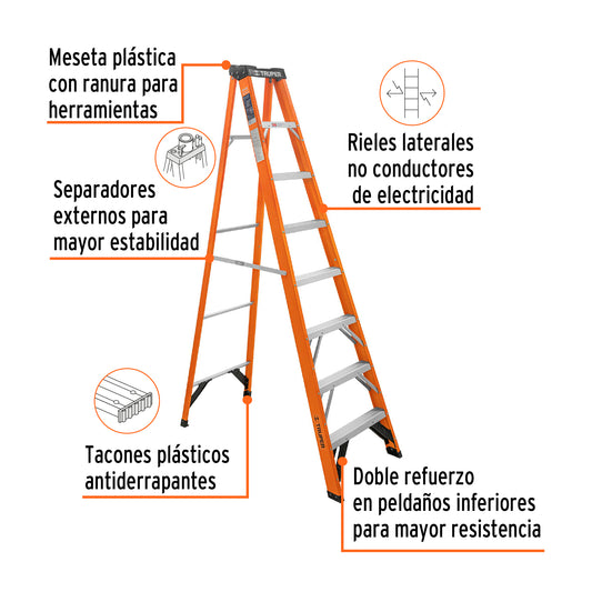 Escalera de tijera de 7 peldaños Tipo II fabricada en fibra de vidrio